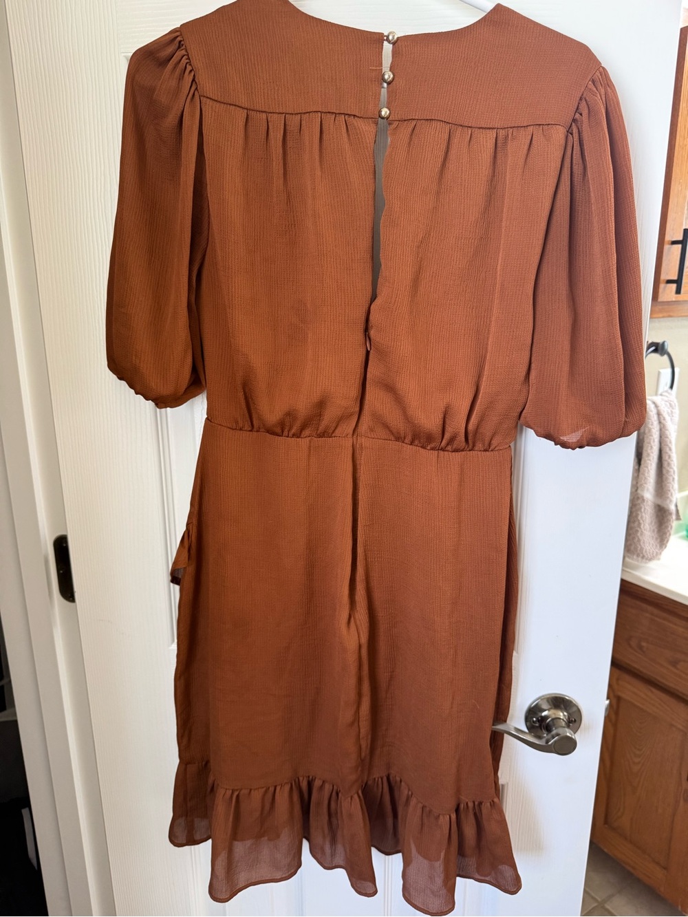 Express Rust Wrap Ruffle Mini Dress - Picture 3 of 3